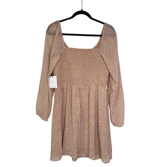 Japna Women’s L Tan Floral Smocked Long Sleeve Dress - Picture 6 of 6